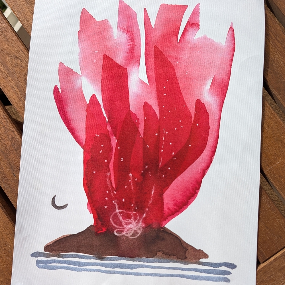 "Mount Etna Erupting", Watercolor Art From Italy